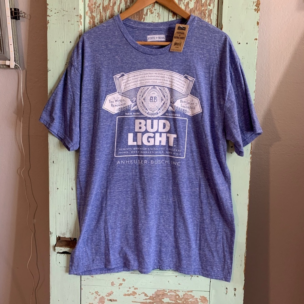 Men’s Bud Light beer NWT blue graphic t shirt size XL cotton blend. #beer #dad